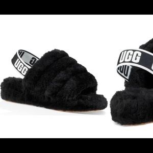 Ugg genuine shearling slippers black size 7